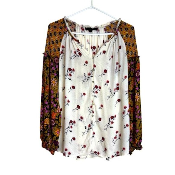 Jane & Delancey Floral Print Women's Top Large Blouse Button Up Boho Cottagecore - Picture 1 of 8